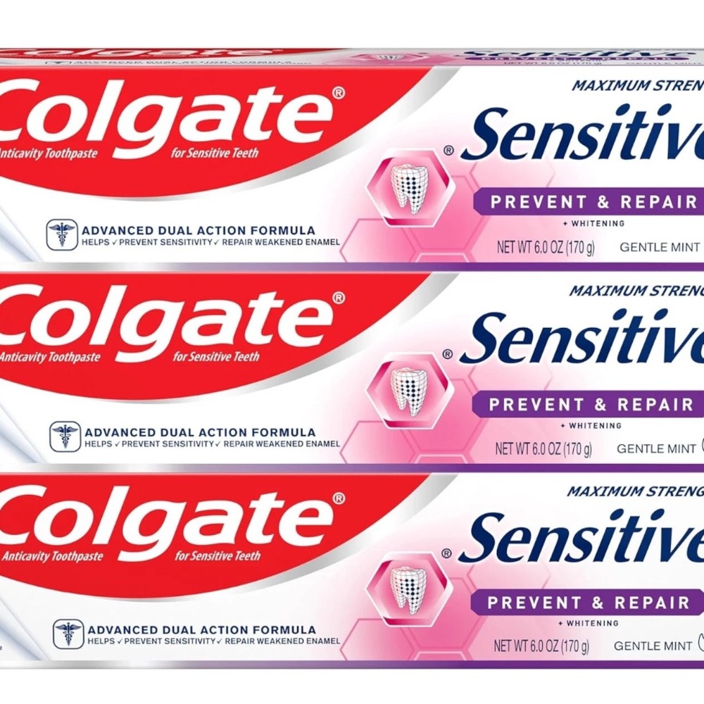 Colgate Sensitive Toothpaste - Maximum Strength, Pink and White Pack 3